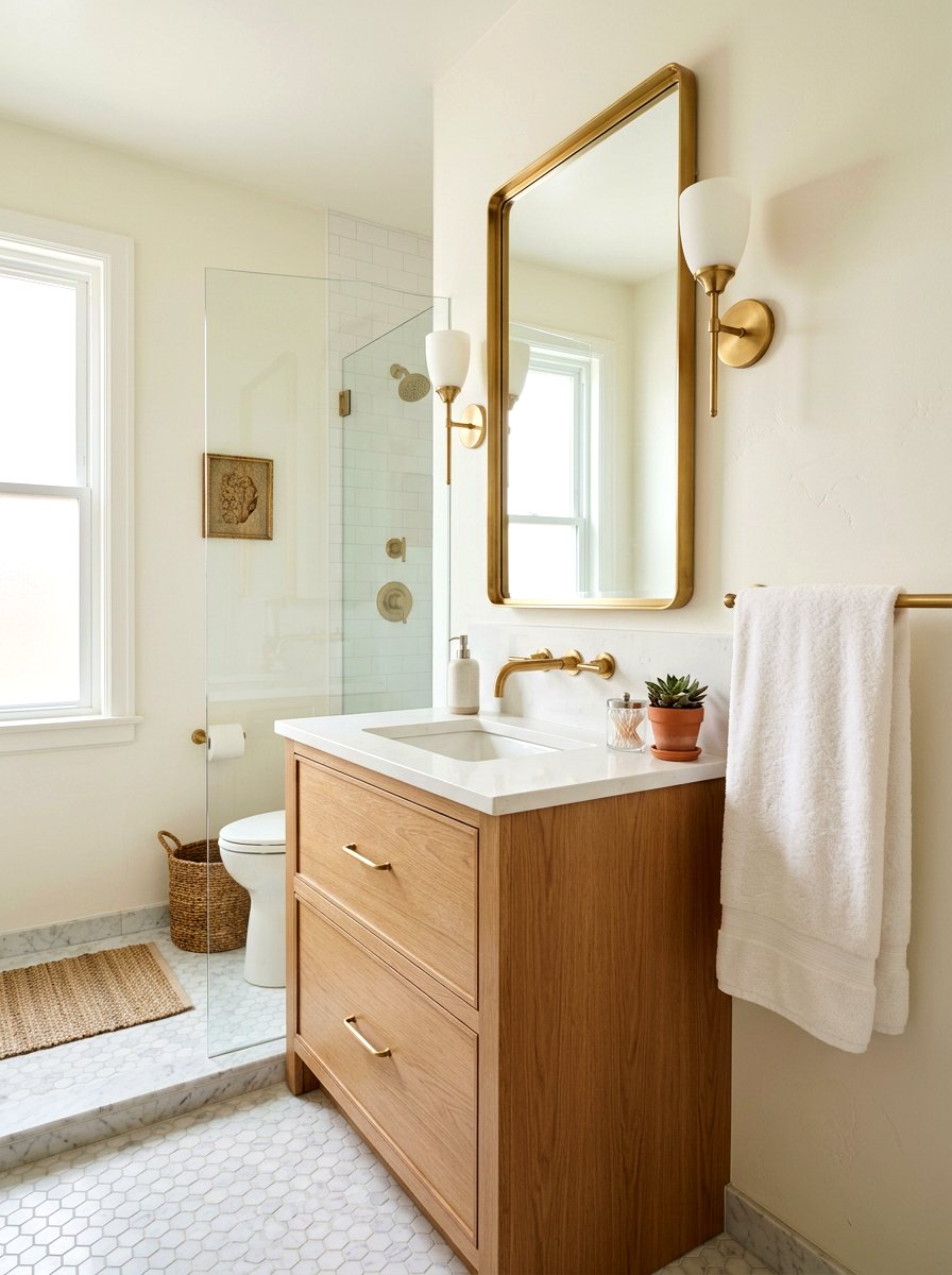 Brass Hardware Accents - 30 small bathroom ideas