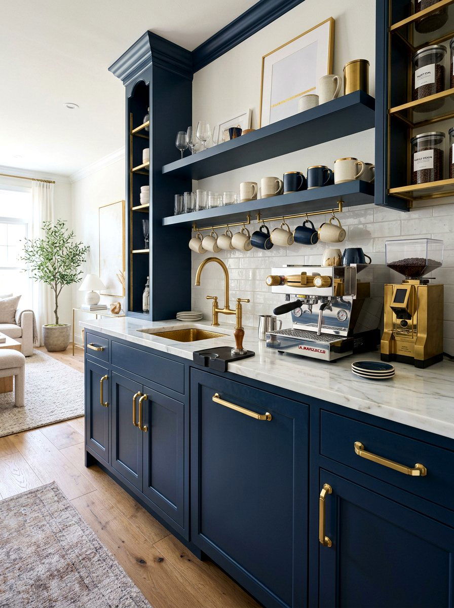 Brass Hardware Coffee Bar - 30 kitchen beverage center ideas