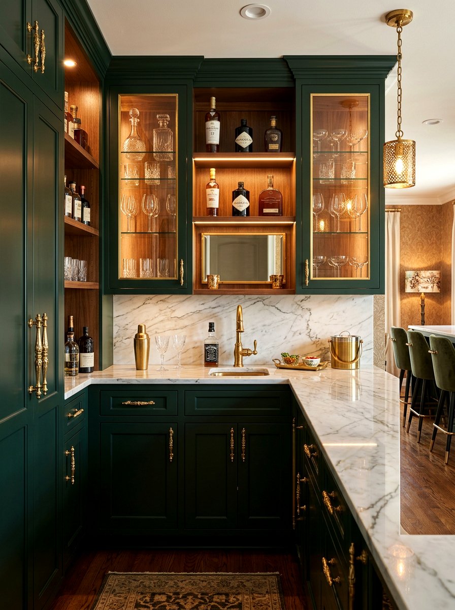 Brass Hardware Drink Bar - 30 beverage pantry ideas aesthetic