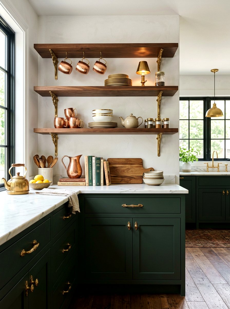 Brass Hardware Kitchen Shelving - 30 kitchen open shelf styling ideas