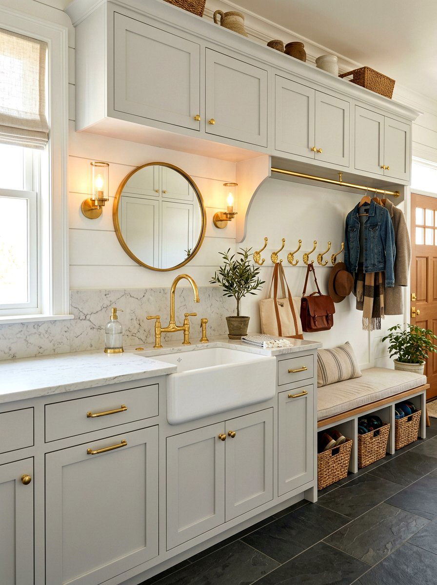 Brass Hardware Mudroom Setup - 30 mudroom laundry sink ideas