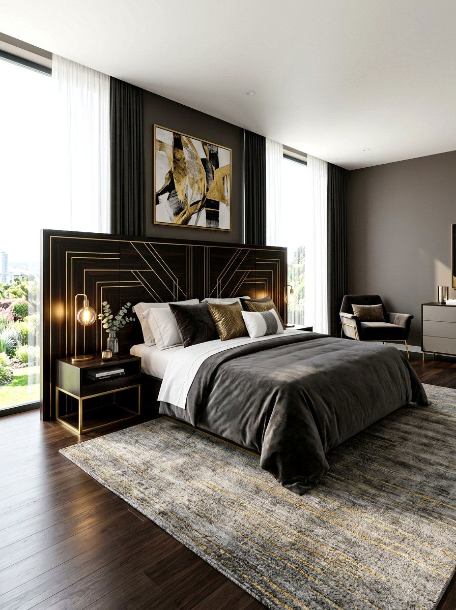 Brass Inlay Headboard - 30 statement headboard bedroom ideas
