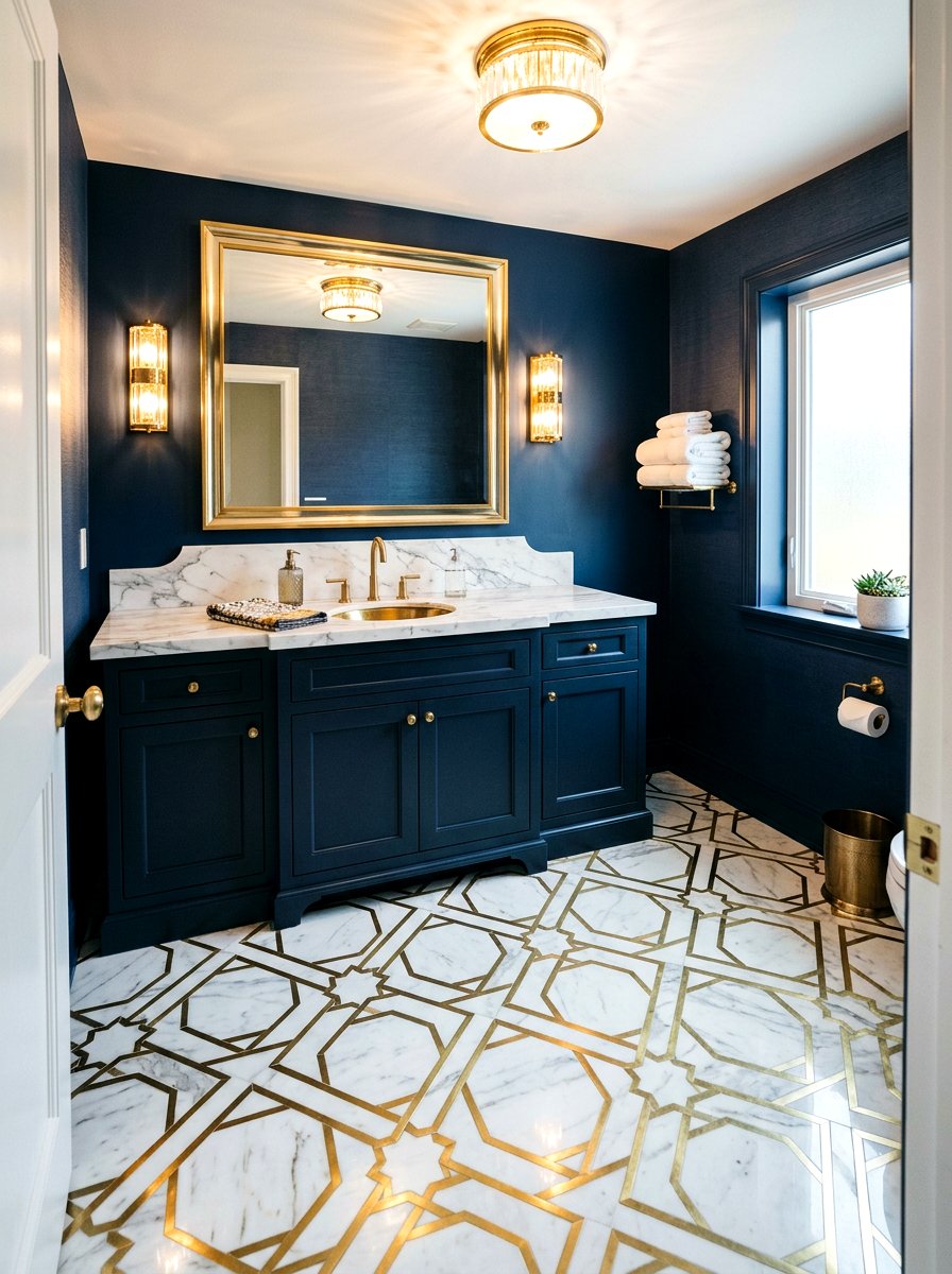 Brass Inlay Marble Mosaic Floor - 30 marble mosaic bathroom ideas