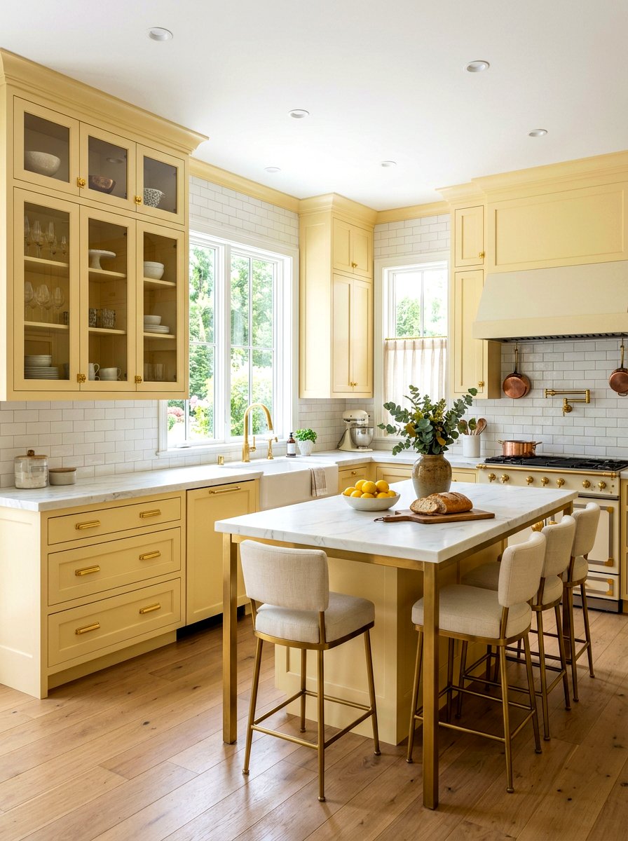 Brass Kitchen Hardware - 30 butter yellow kitchen ideas