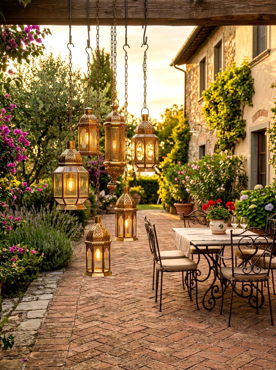 Brass Lantern Cluster - 30 lantern cluster patio ideas