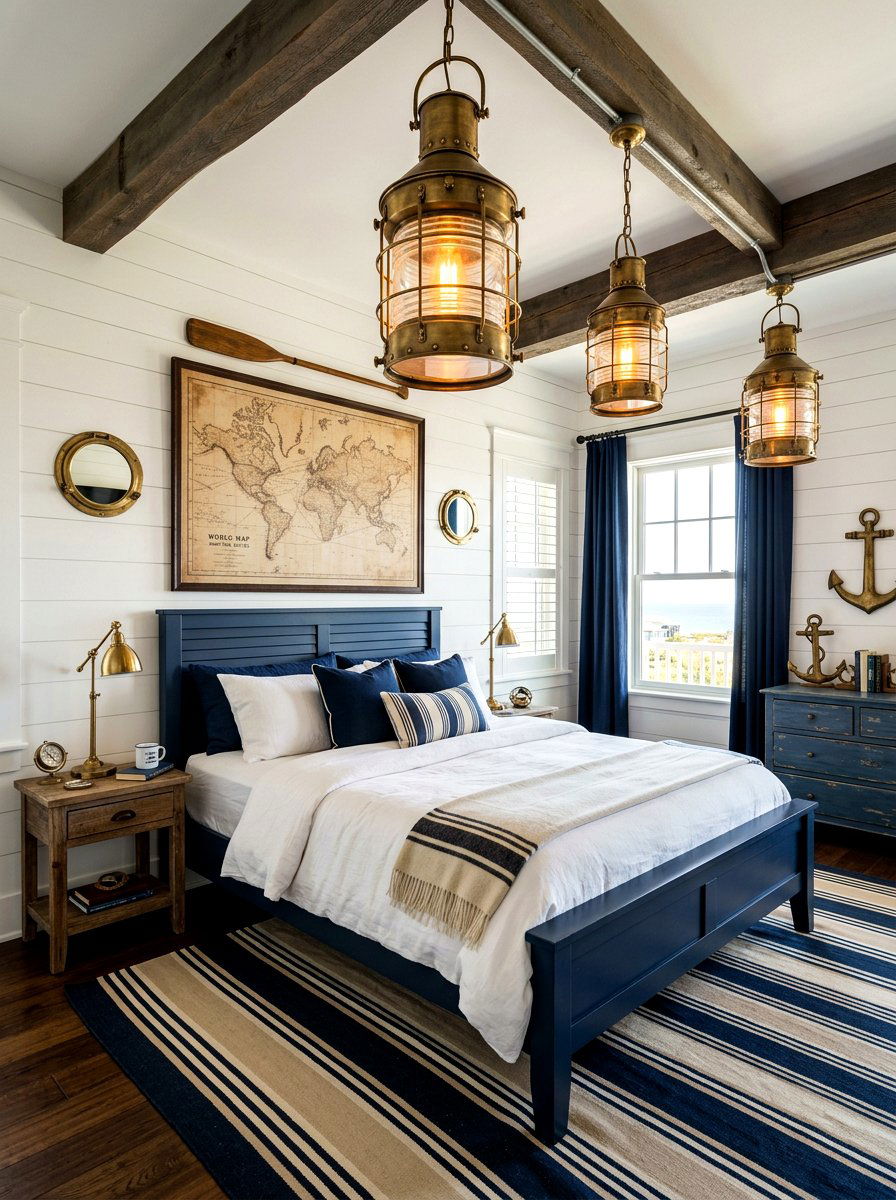 Brass Lantern Lighting - 30 nautical bedroom ideas
