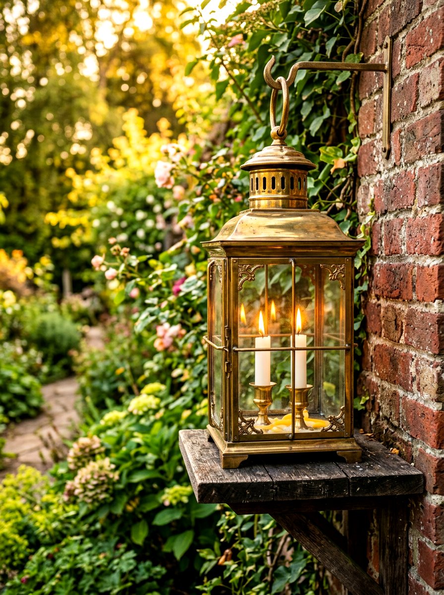 Brass Lantern With White Candles - 30 winter porch lantern ideas