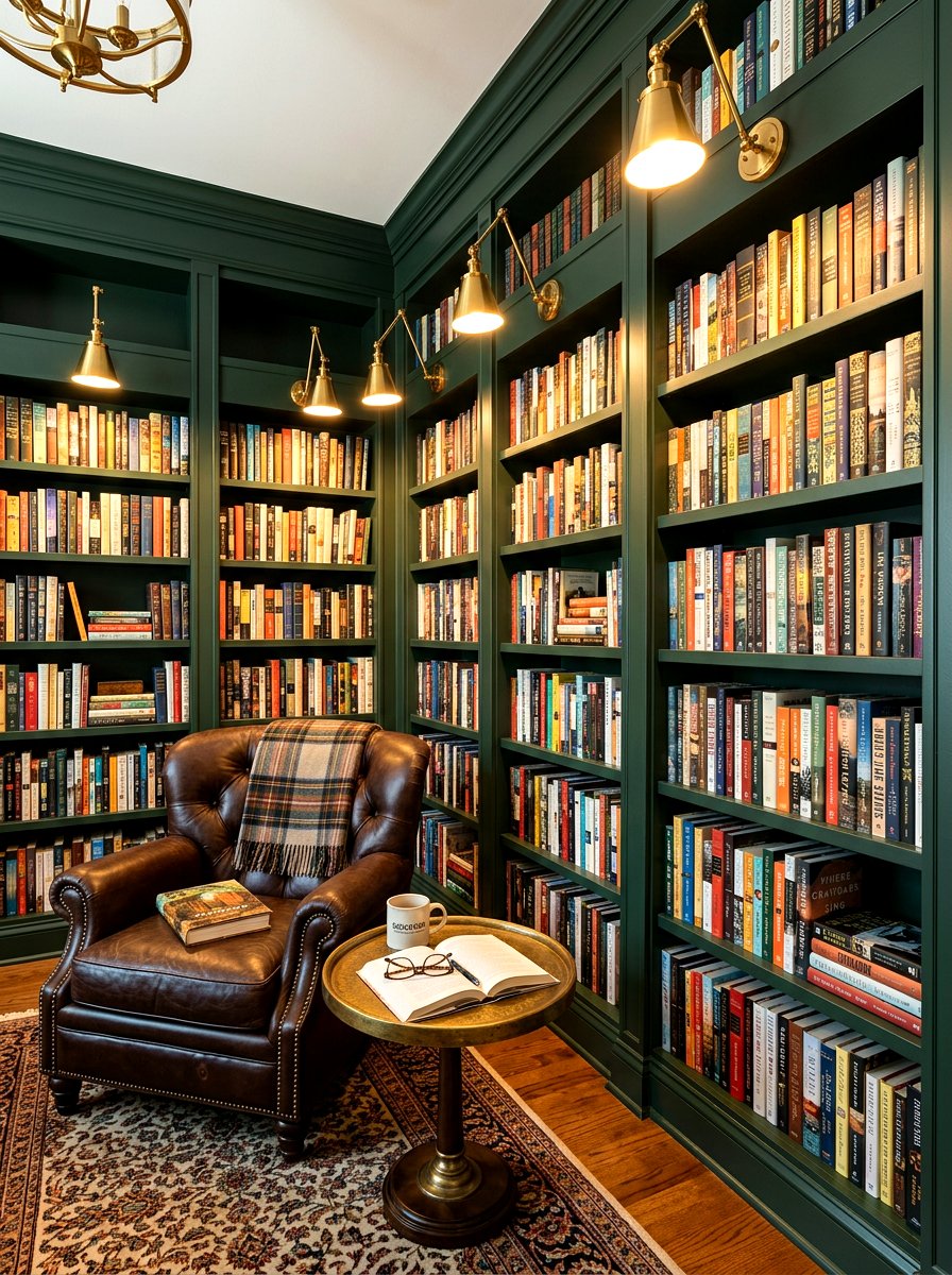 Brass Library Lighting - 30 moody home library ideas