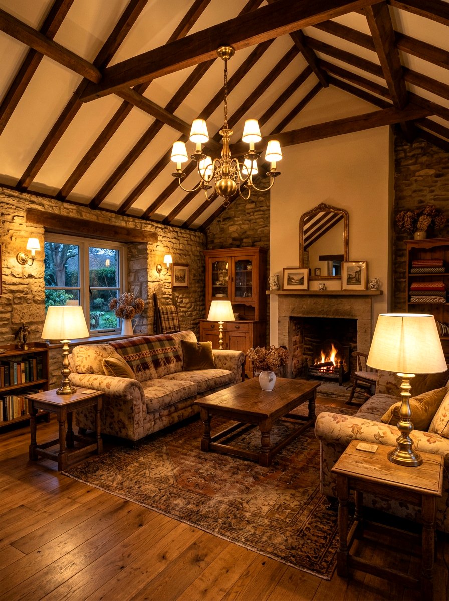 Brass Light Fixtures - 30 cottage living room decor ideas