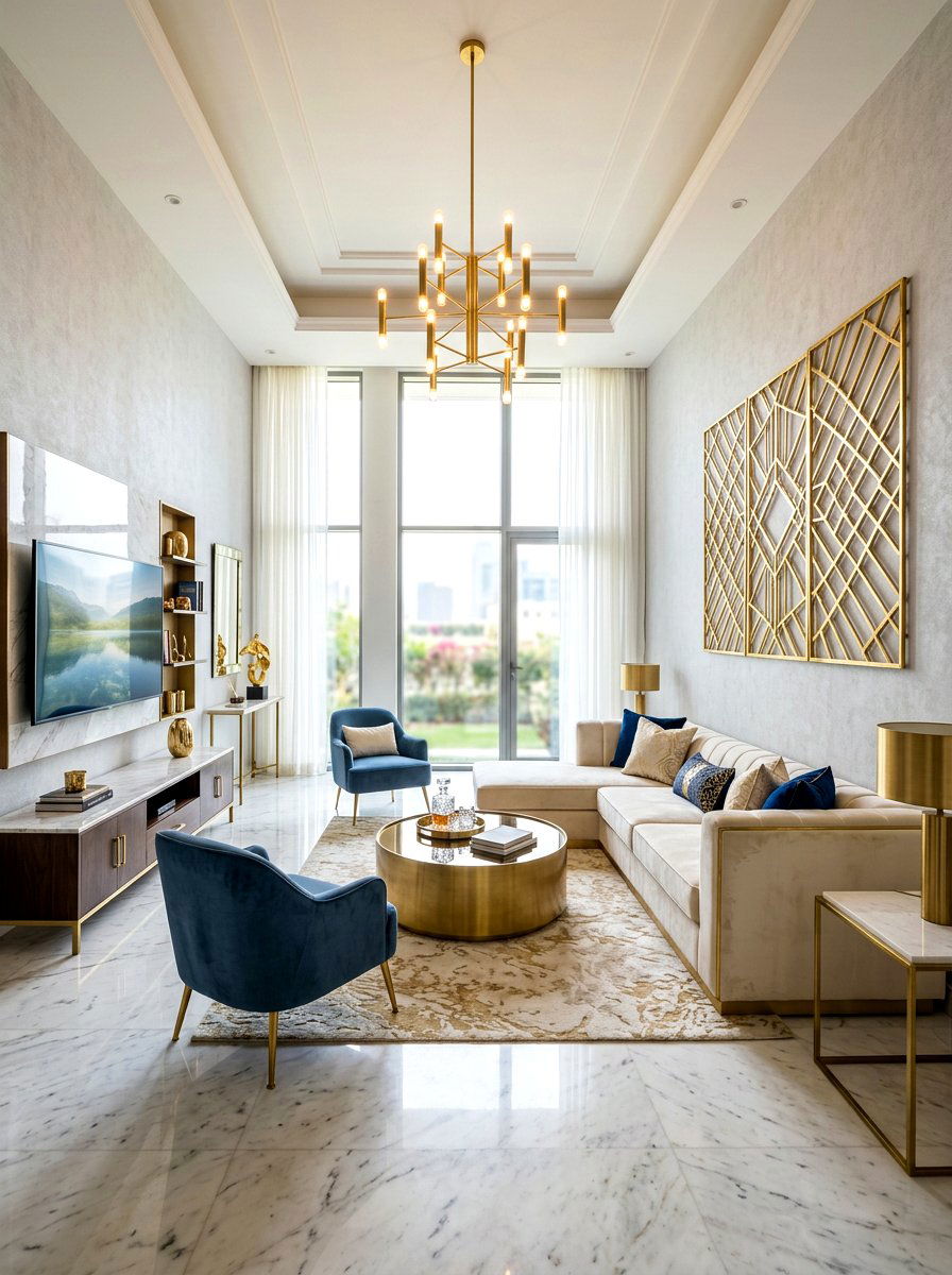 Brass Metal Accent - 30 tall ceiling living room ideas