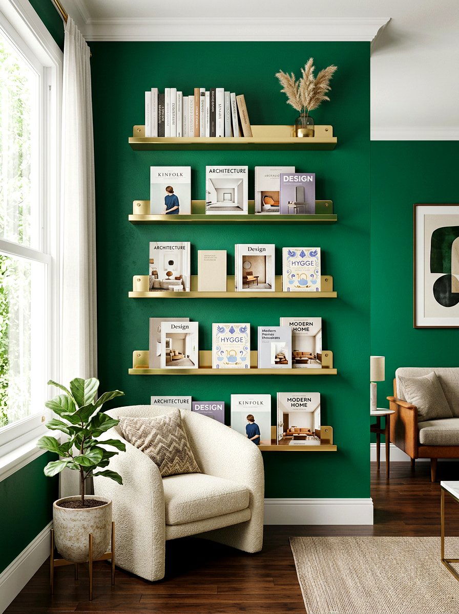 Brass Metal Book Ledges - 30 nursery library wall ideas