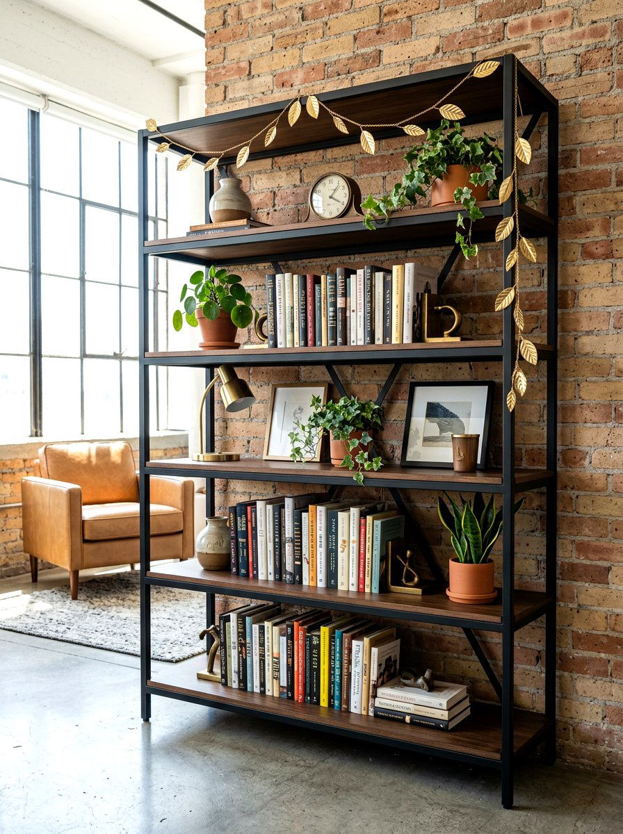 Brass Metal Bookshelf Garland - 30 bookshelf garland ideas