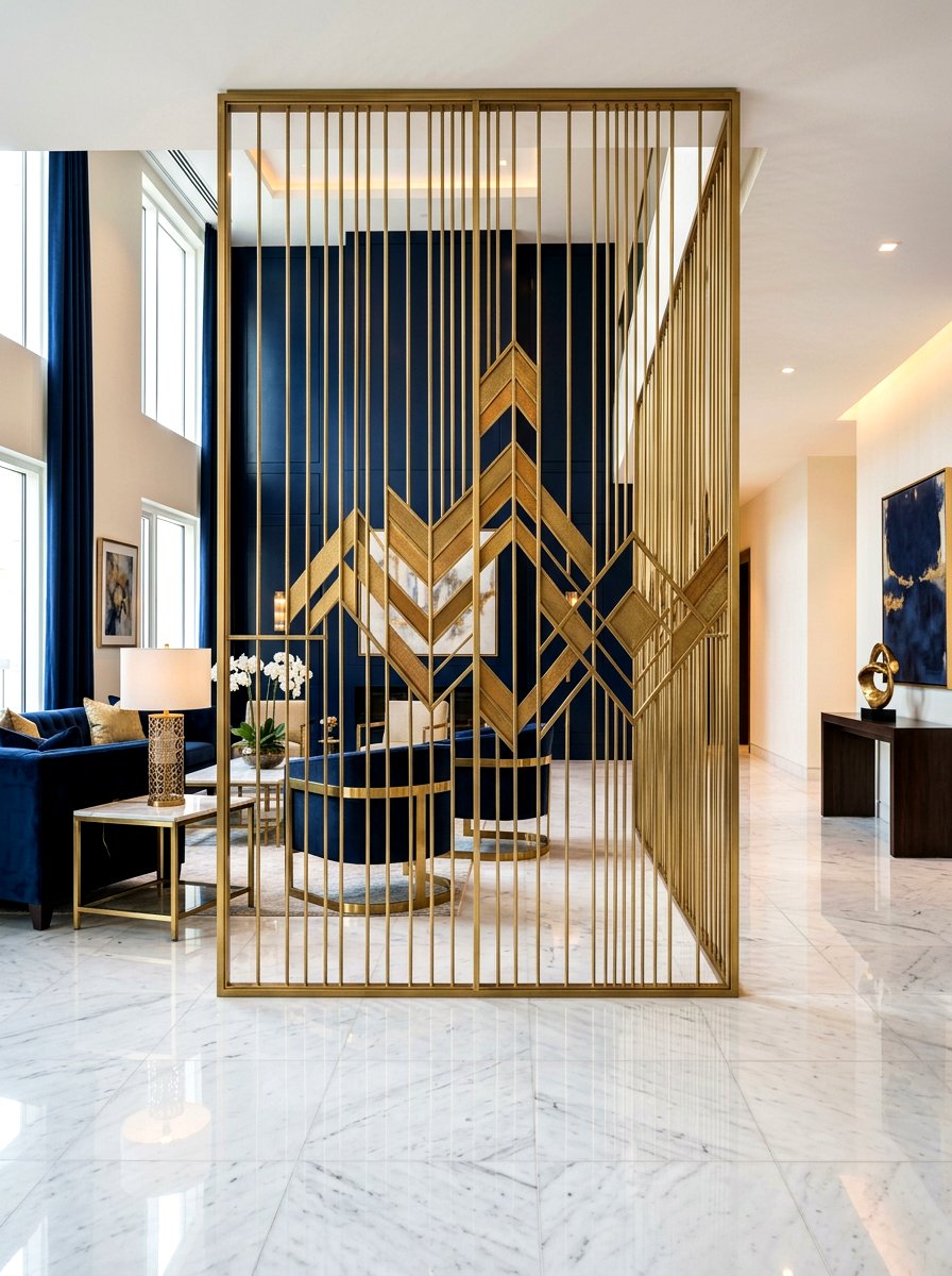Brass Metal Partition - 30 room divider apartment aesthetic ideas
