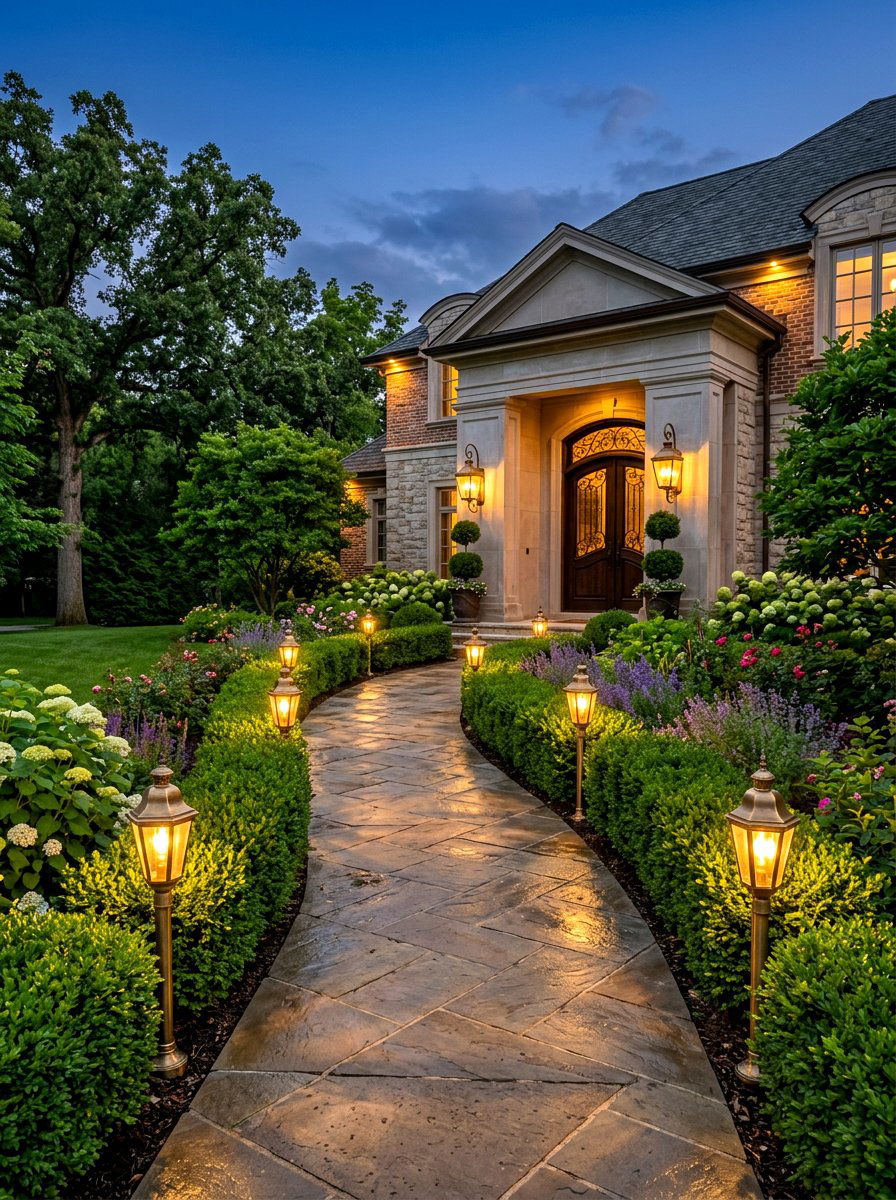 Brass Pathway Lights - 30 front path lighting ideas