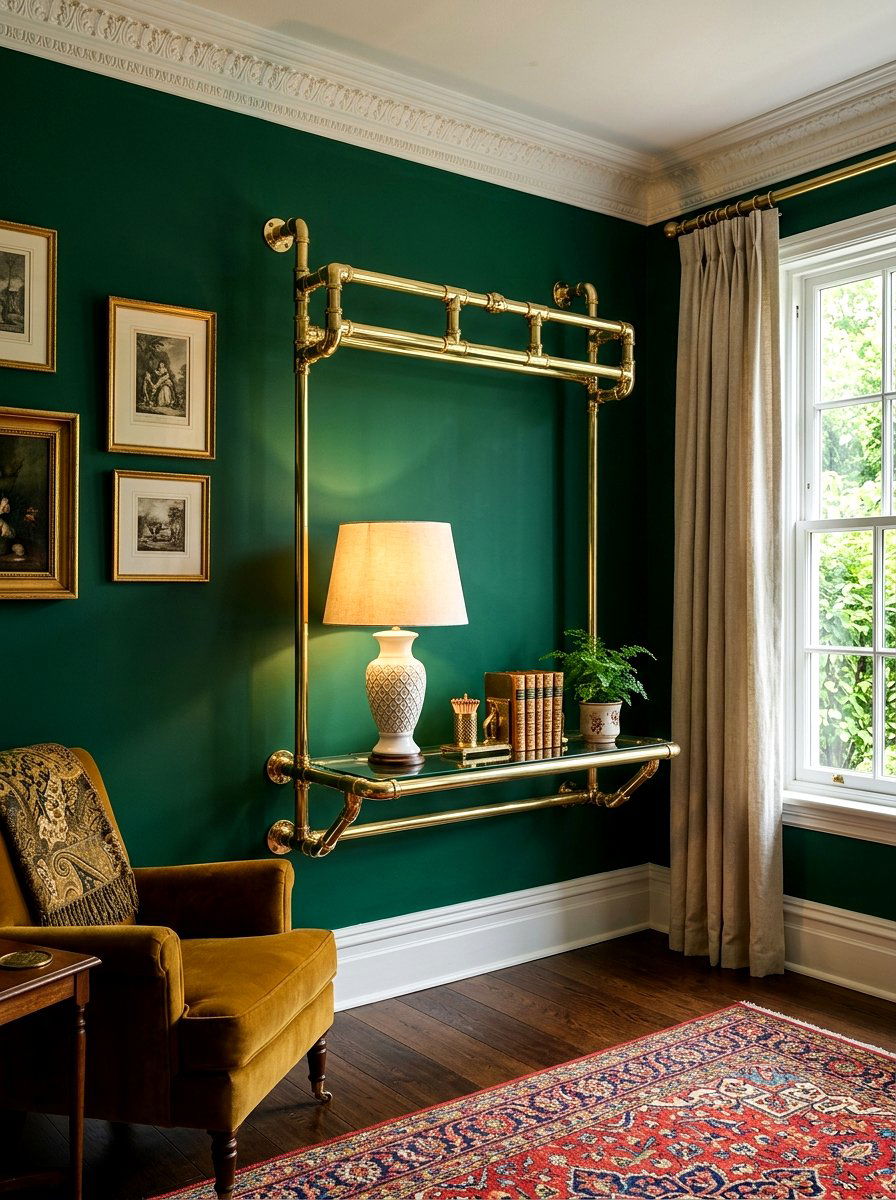 Brass Pipe Floating Stand - 30 wall mounted nightstand ideas