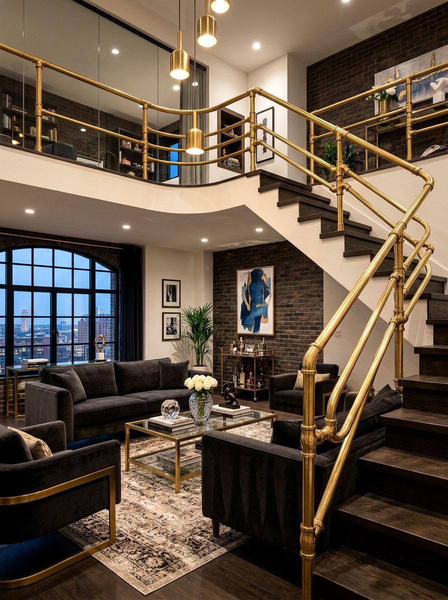 Brass Pipe Railing - 30 open loft railing ideas