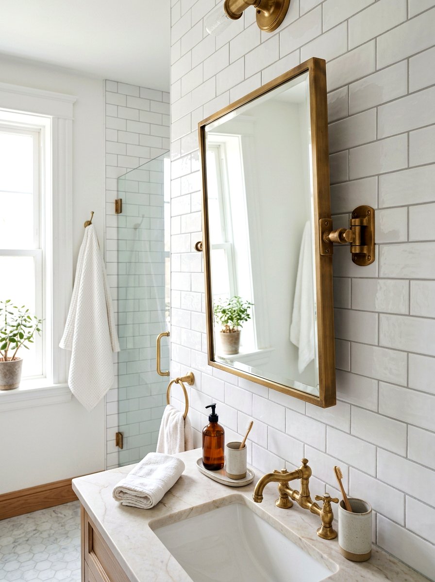 Brass Pivot Mirror Wall - 30 mirror wall bathroom ideas