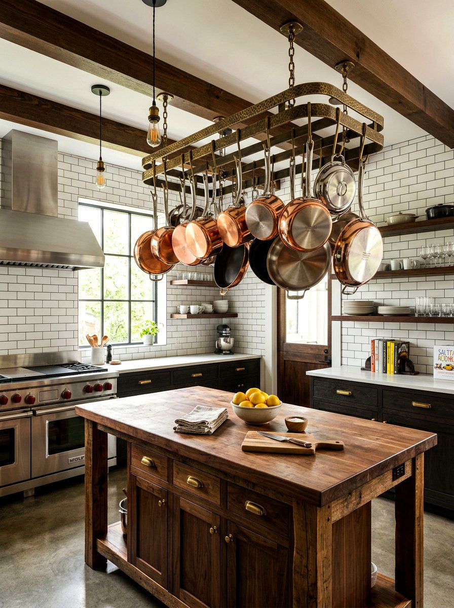 Brass Pot Rack - 30 bistro kitchen ideas