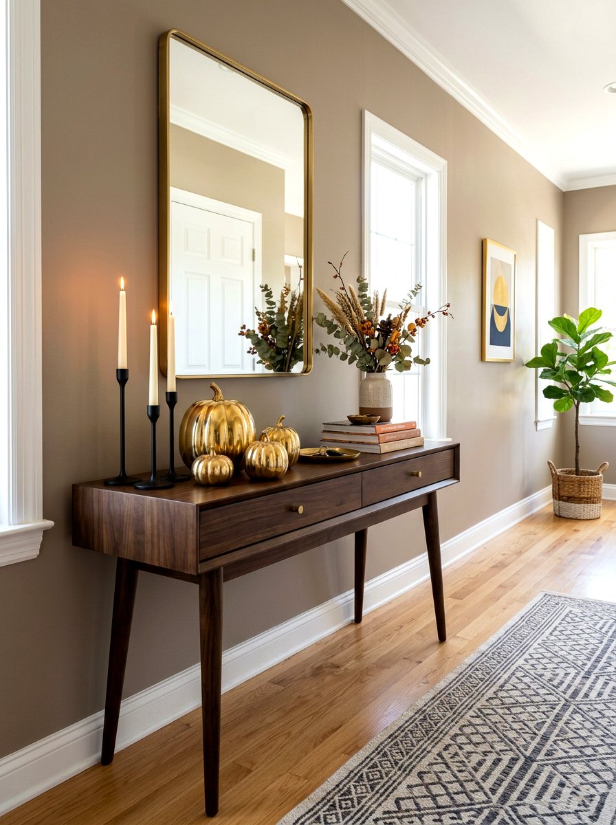 Brass Pumpkin Console - 30 pumpkin without pumpkins decor ideas