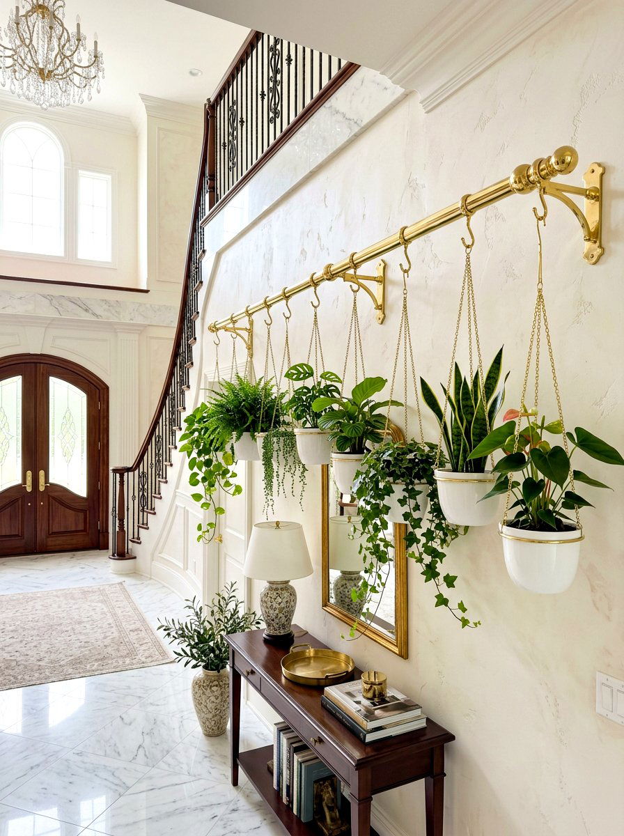 Brass Rail Hanging Pot - 30 wall planter entryway ideas