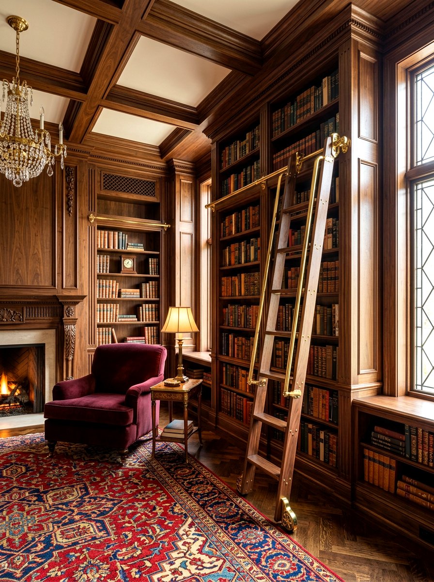 Brass Rail Ladder - 30 ladder library office ideas
