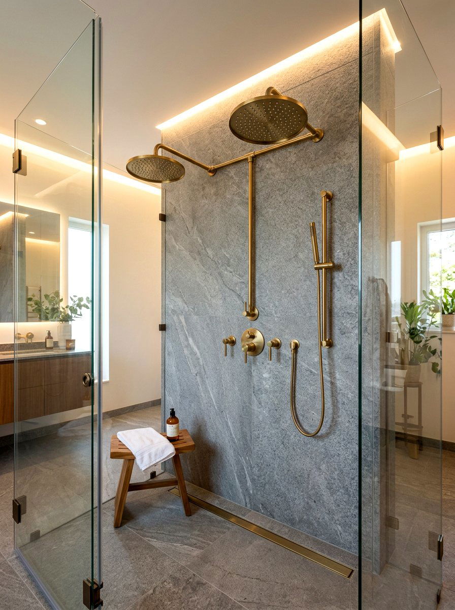 Brass Rain Shower Head - 30 double shower wall ideas