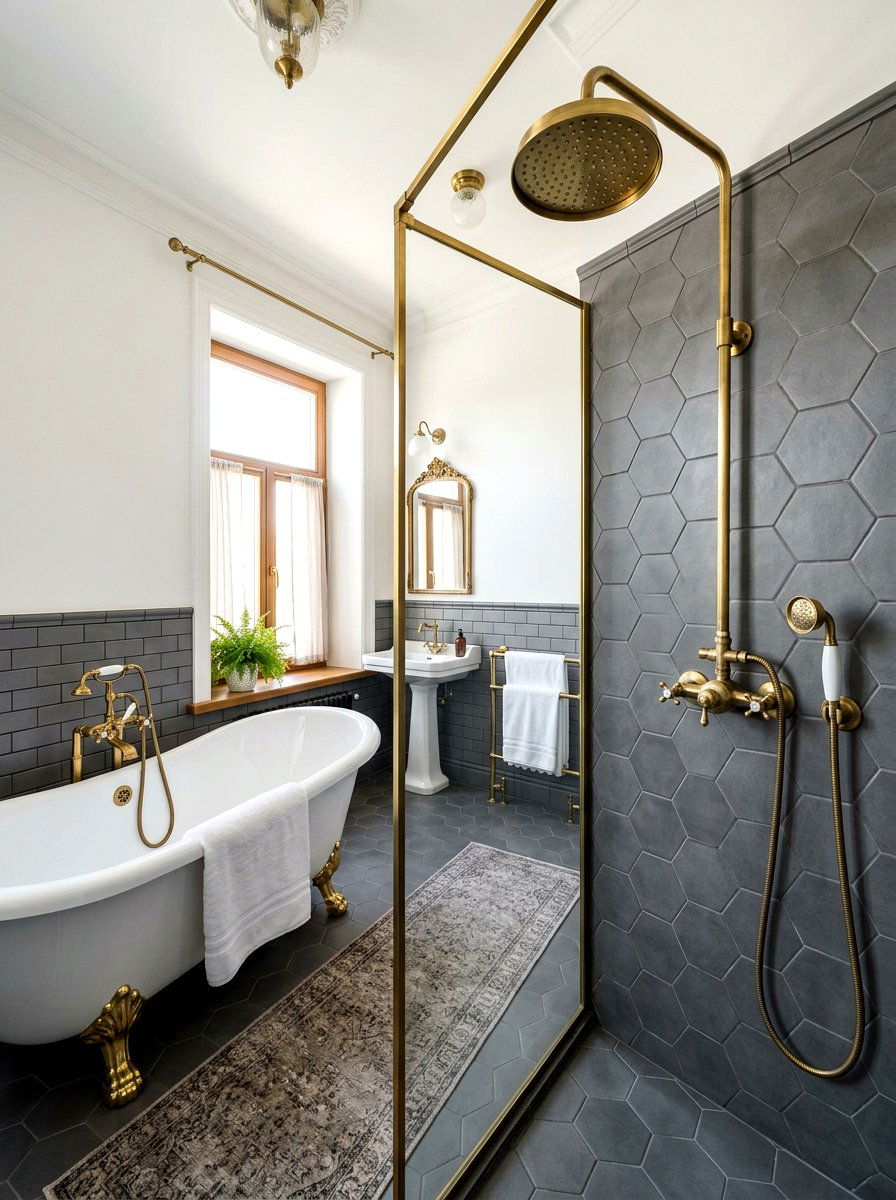 Brass Rain Shower System - 30 rain shower bathroom ideas