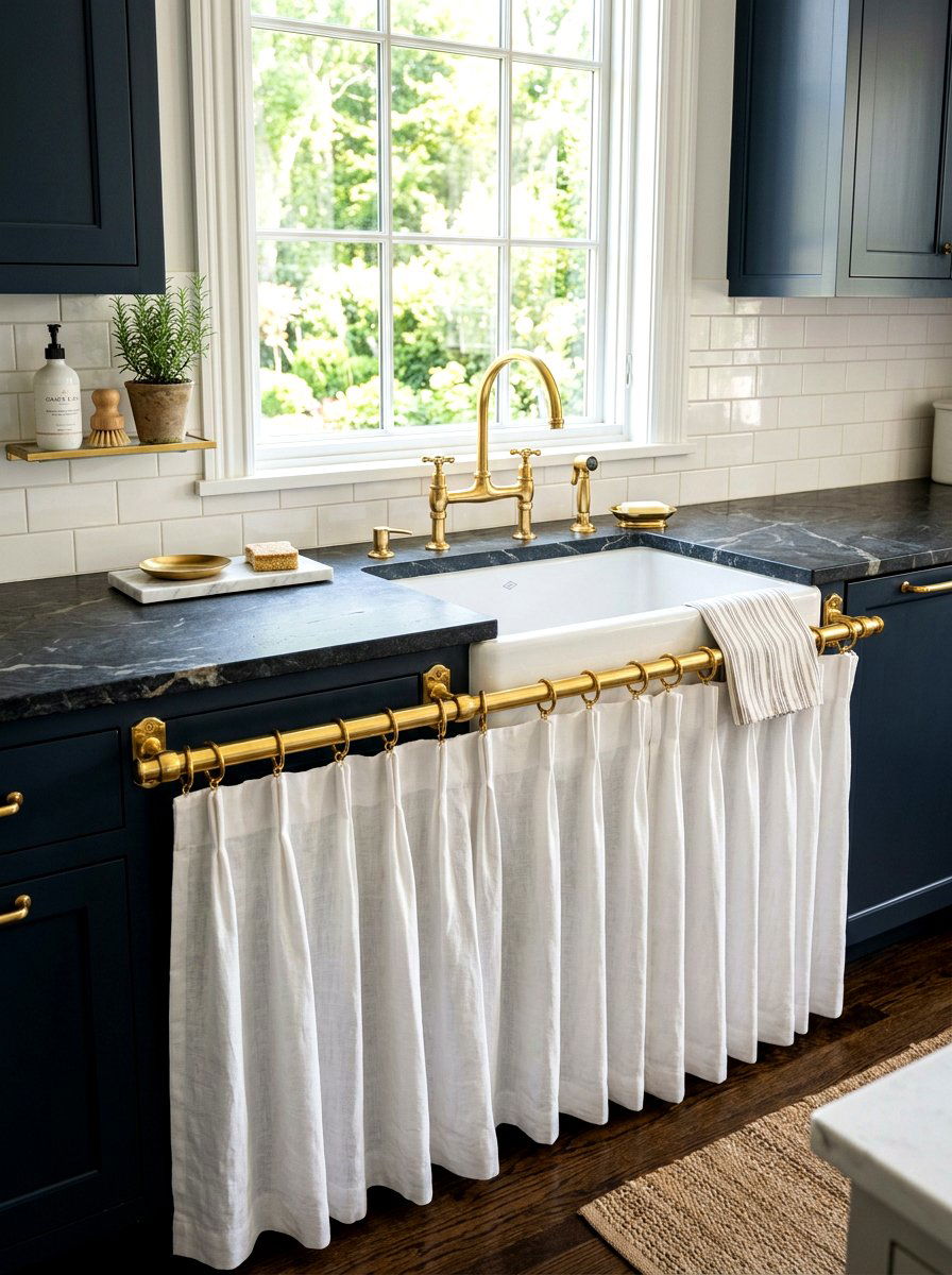 Brass Rod Sink Skirt - 30 sink skirt kitchen ideas