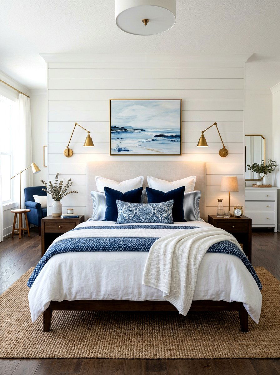 Brass Sconce Lighting - 30 coastal grandmother bedroom ideas