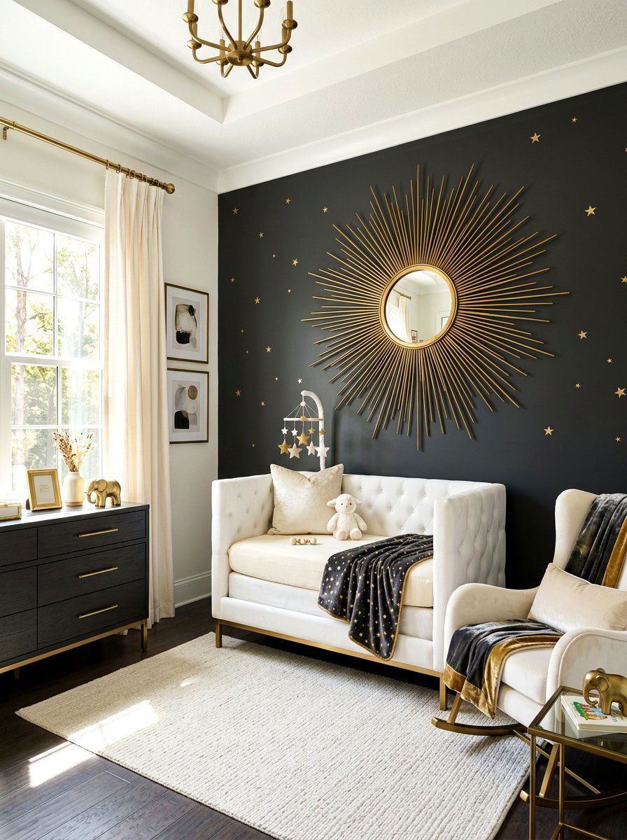 Brass Sun Wall Mirror - 30 celestial nursery ideas