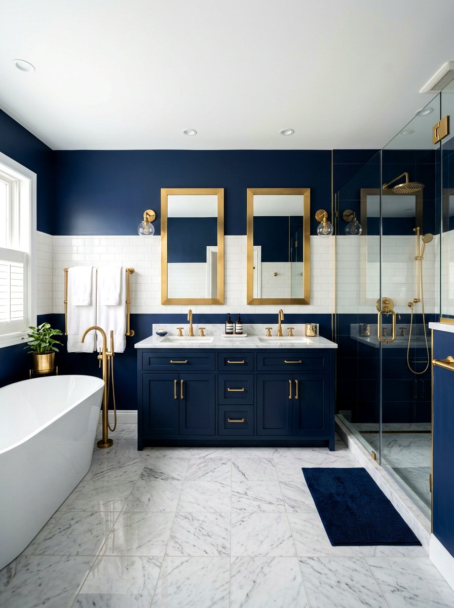 Brass accent color block bathroom - 30 color blocked bathroom ideas