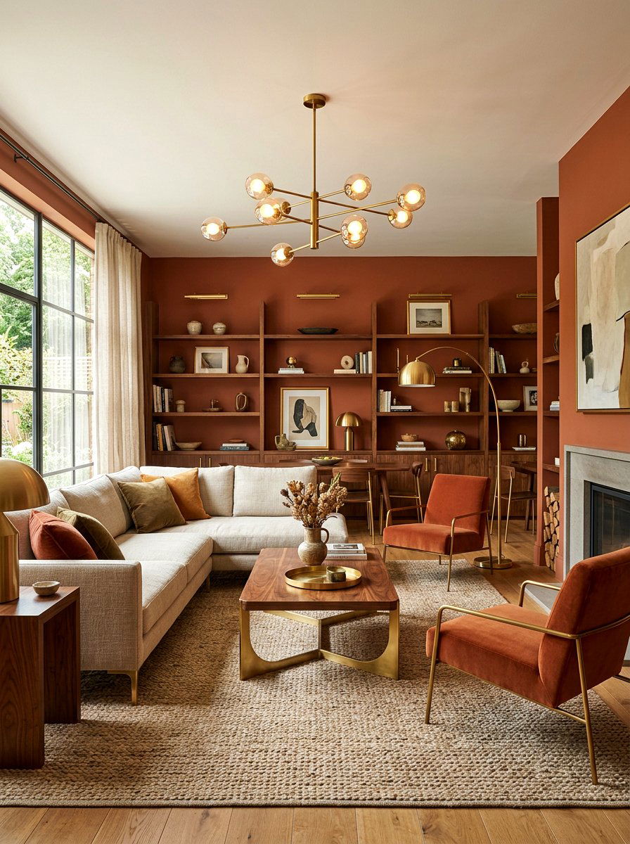 Brass accent living room - 30 earth tone living space ideas