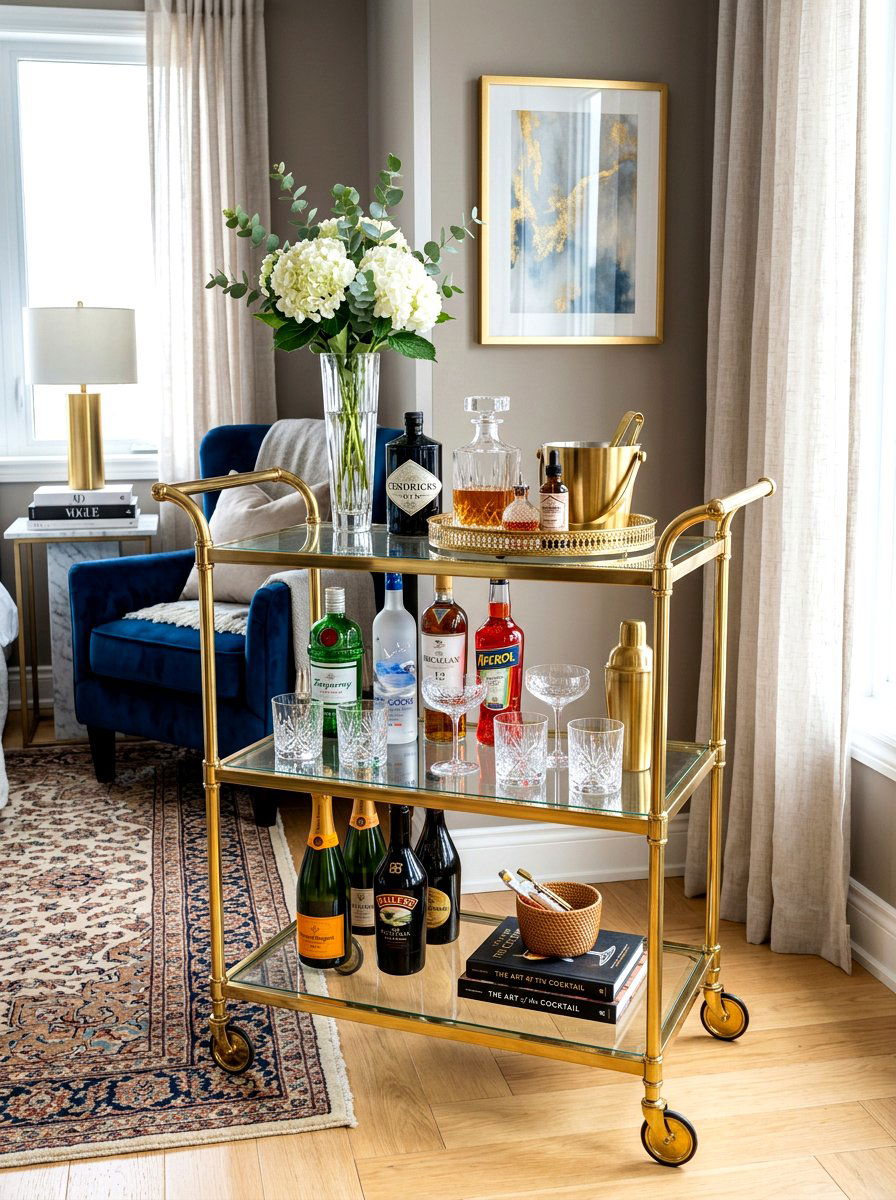 Brass and Glass Trolley - 30 home aperitif corner ideas