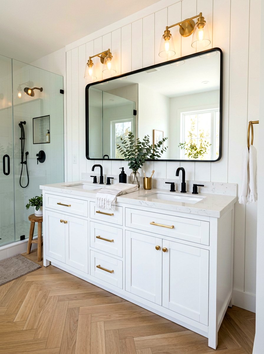 Brass and black bathroom vanity - 30 mixed metal decor ideas