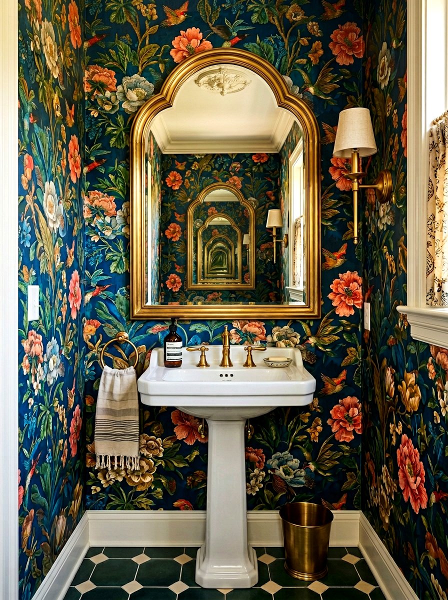Brass arched mirror powder room - 30 arched mirror decor ideas