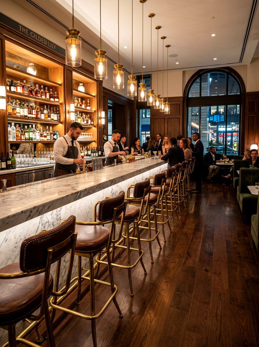 Brass bar stools - 30 boutique restaurant dining ideas