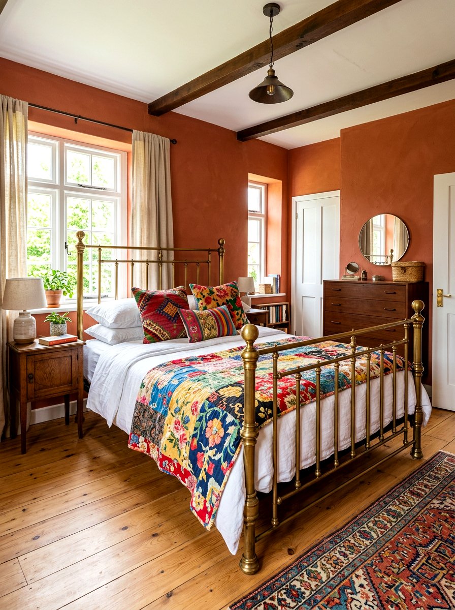 Brass bed frame - 30 grandma core bedroom ideas