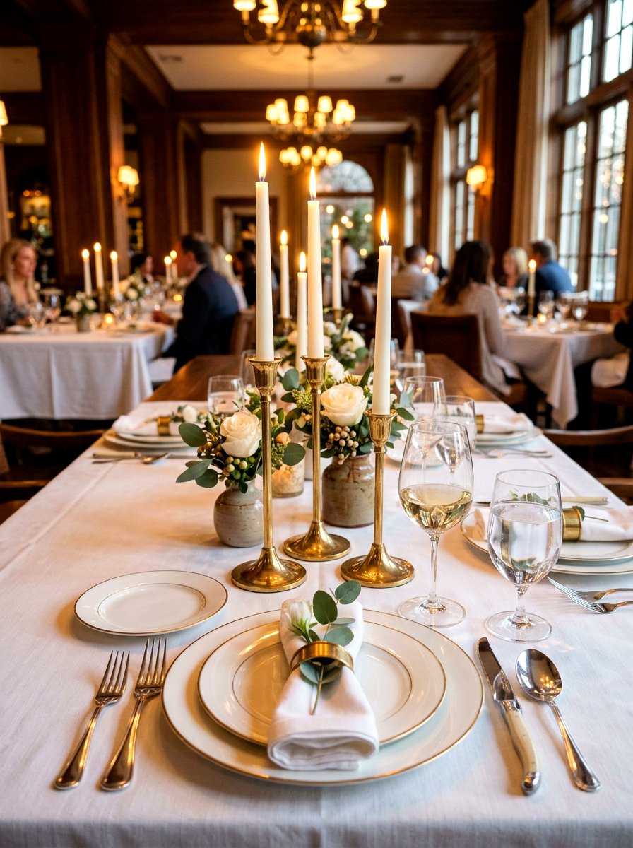 Brass candlestick place setting - 30 place setting ideas