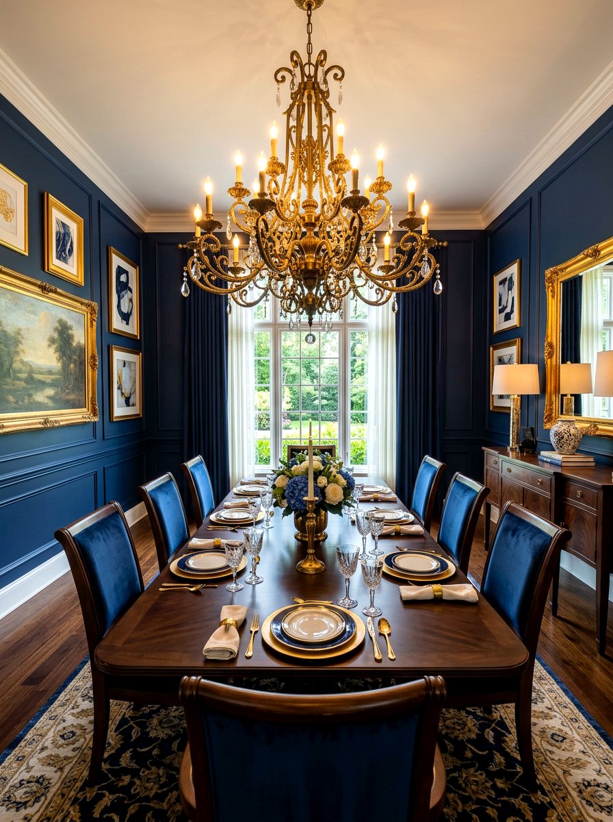 Brass chandelier - 30 moody supper club dining ideas