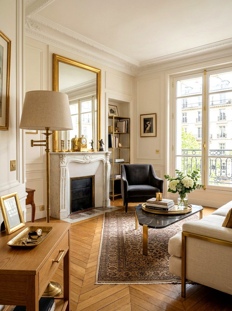 Brass decorative hardware accents - 30 Parisian living room ideas