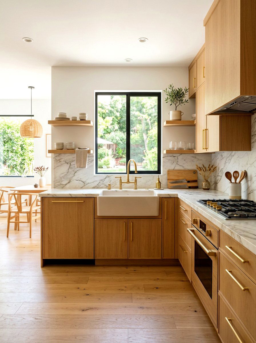 Brass detail kitchen - 30 Japandi kitchen ideas