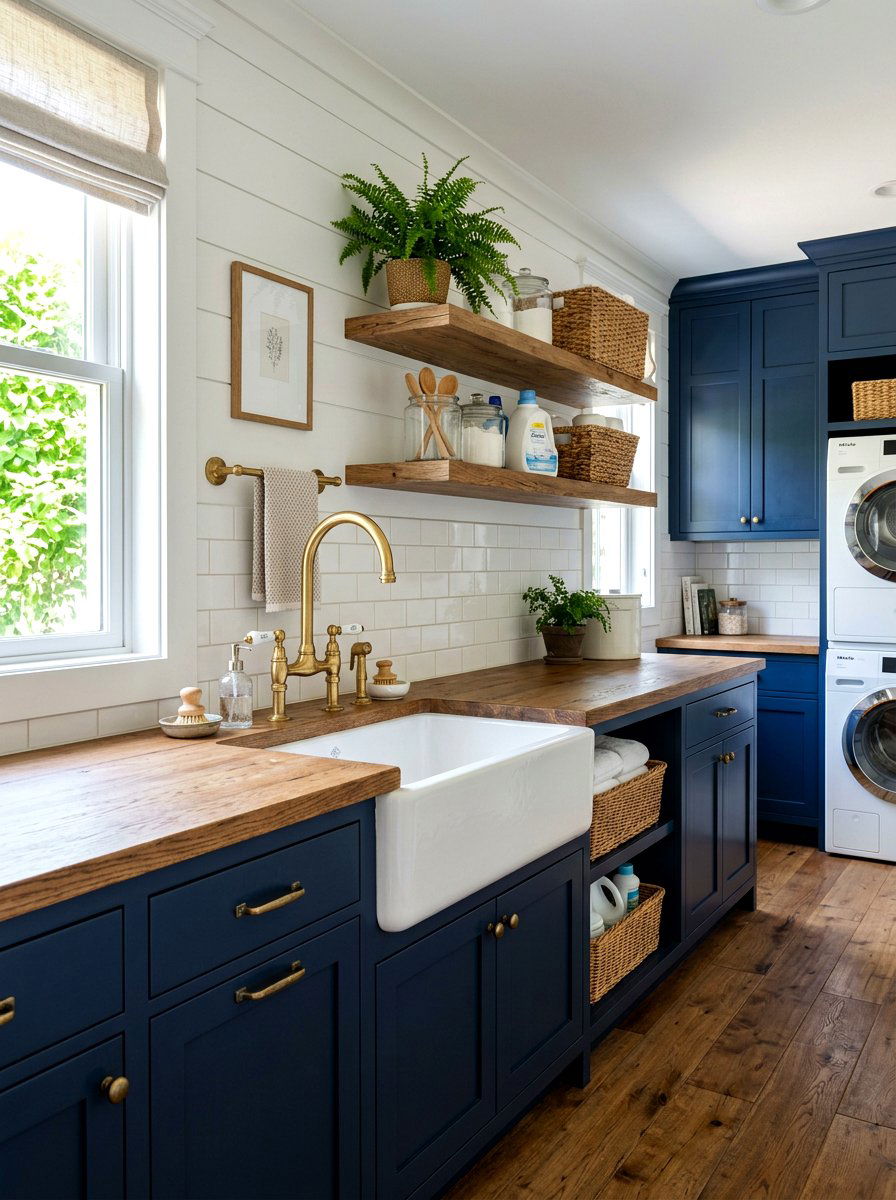 Brass faucet laundry sink - 30 farmhouse laundry room ideas