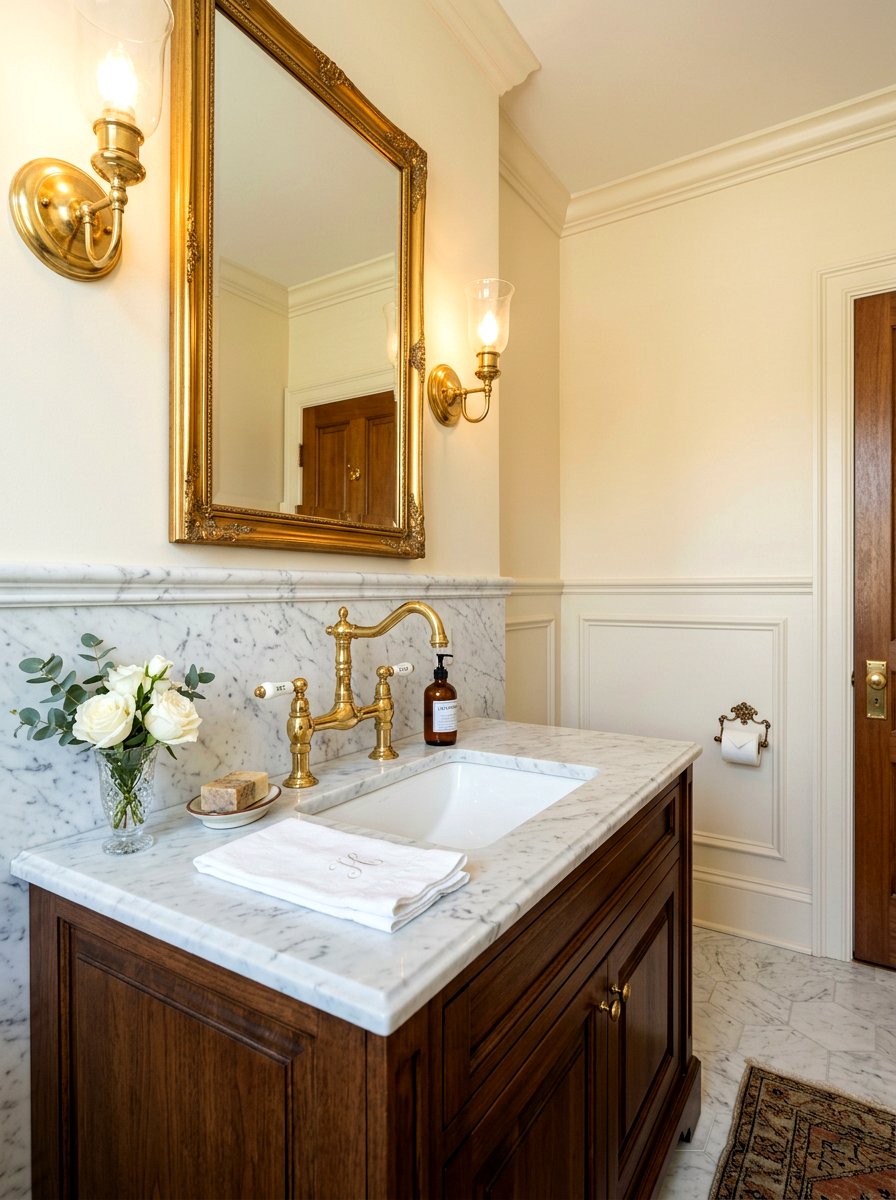 Brass faucet styles - 30 traditional powder room ideas
