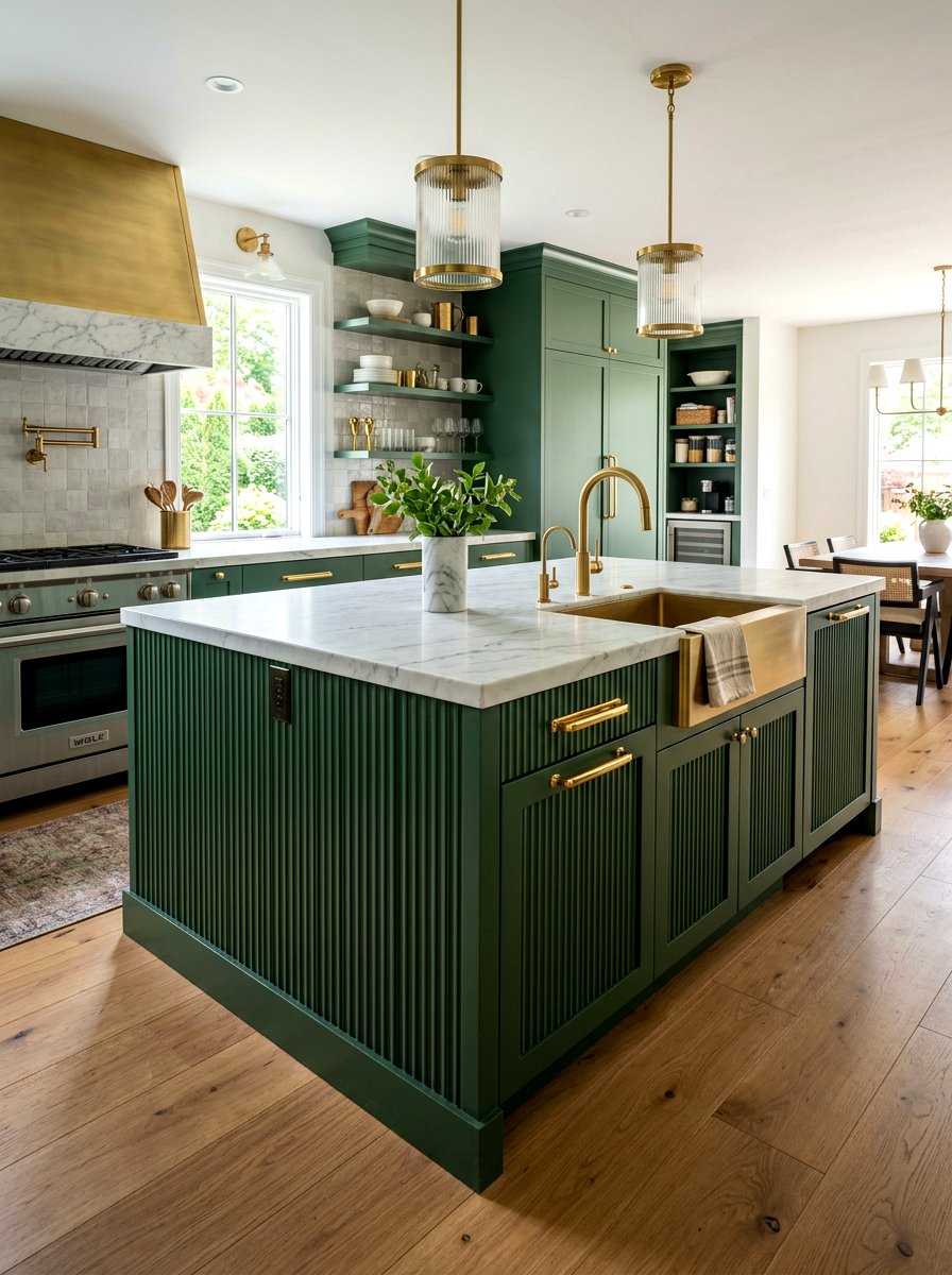 Brass hardware fluted kitchen island - 30 fluted kitchen island ideas