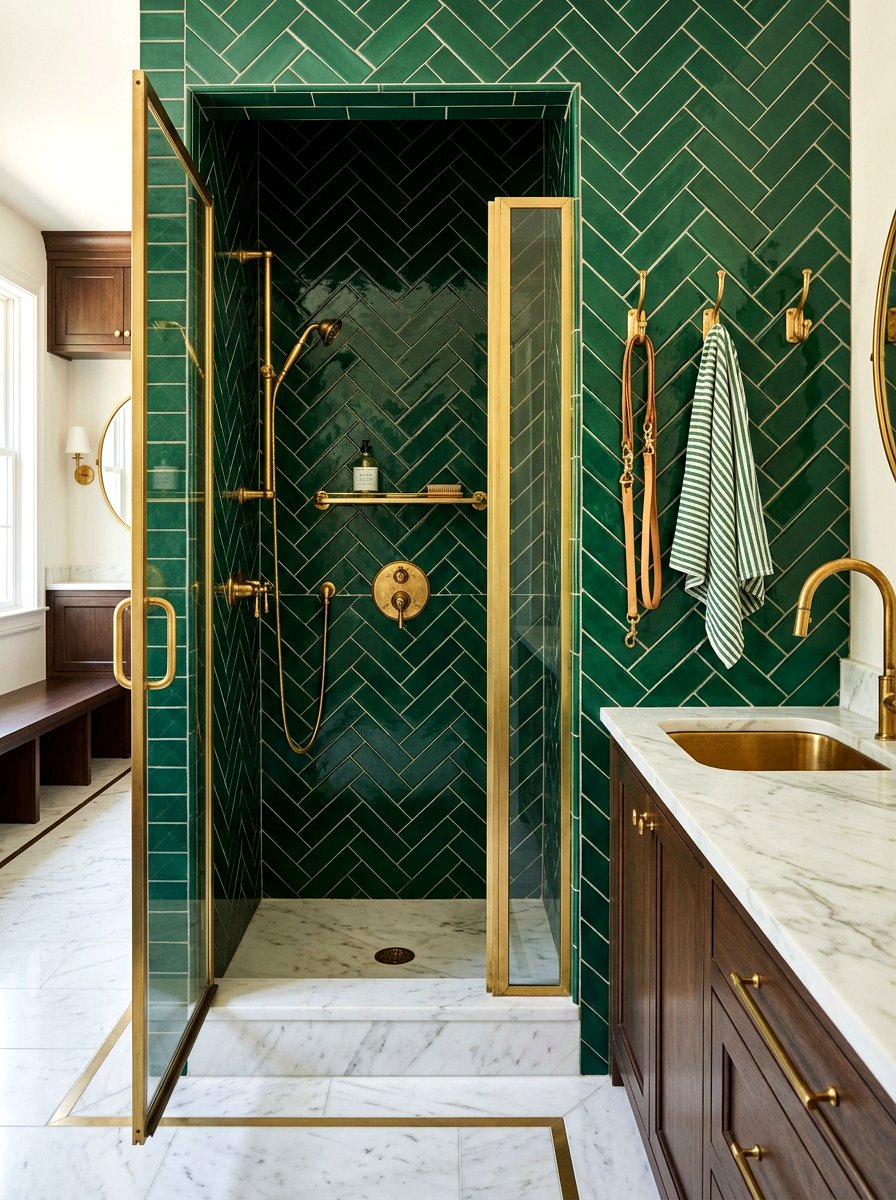 Brass hardware mudroom dog shower - 30 mudroom dog wash ideas