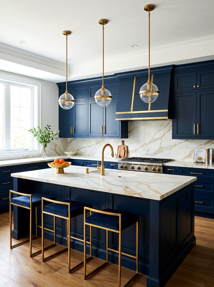 Brass hardware quartz - 30 quartz kitchen ideas
