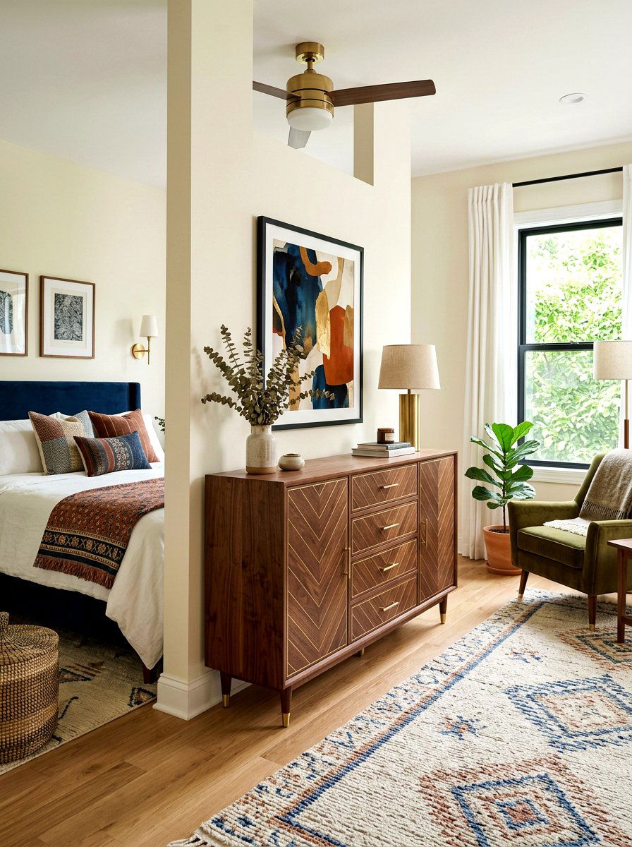 Brass inlay cabinet - 30 neo deco bedroom ideas