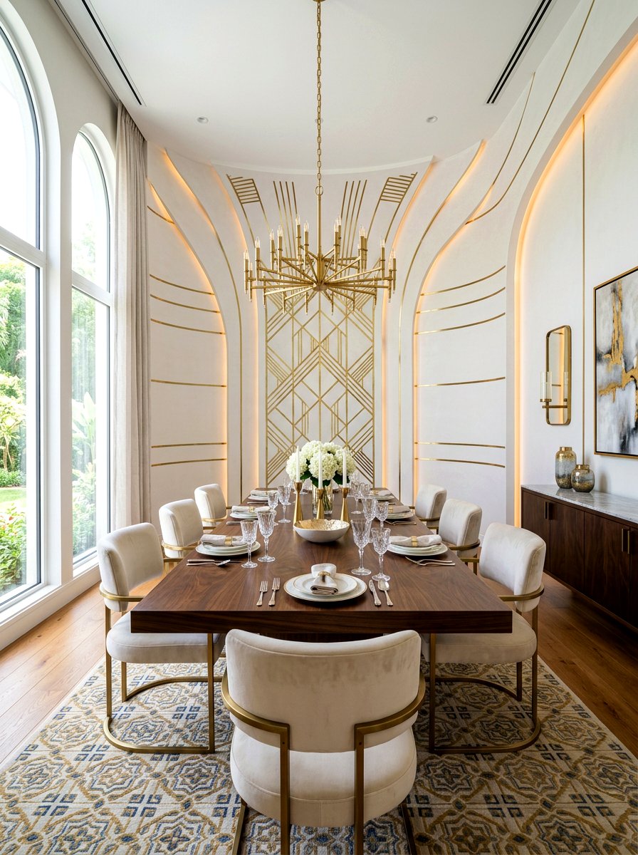 Brass inlay curved wall - 30 curved partition wall ideas