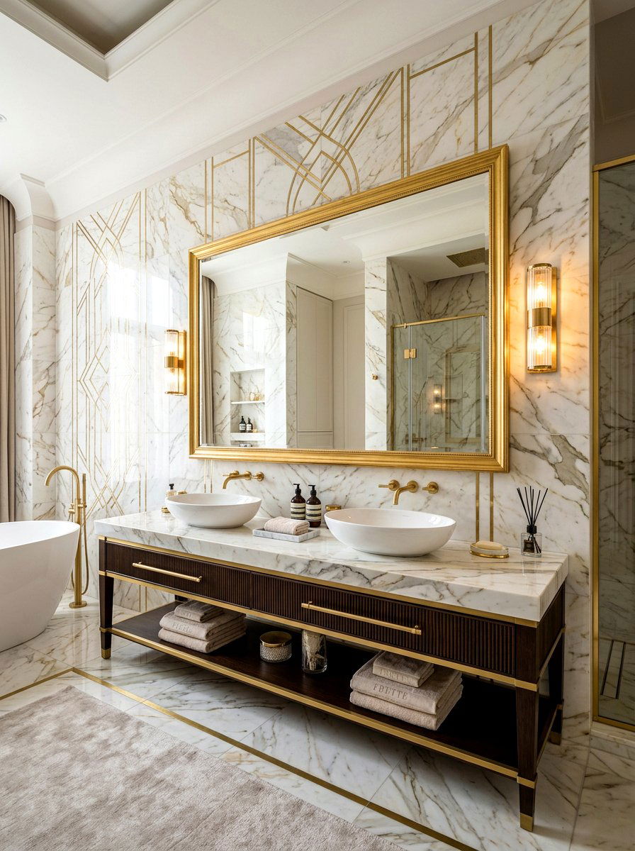 Brass inlay marble tile - 30 niche tile contrast ideas