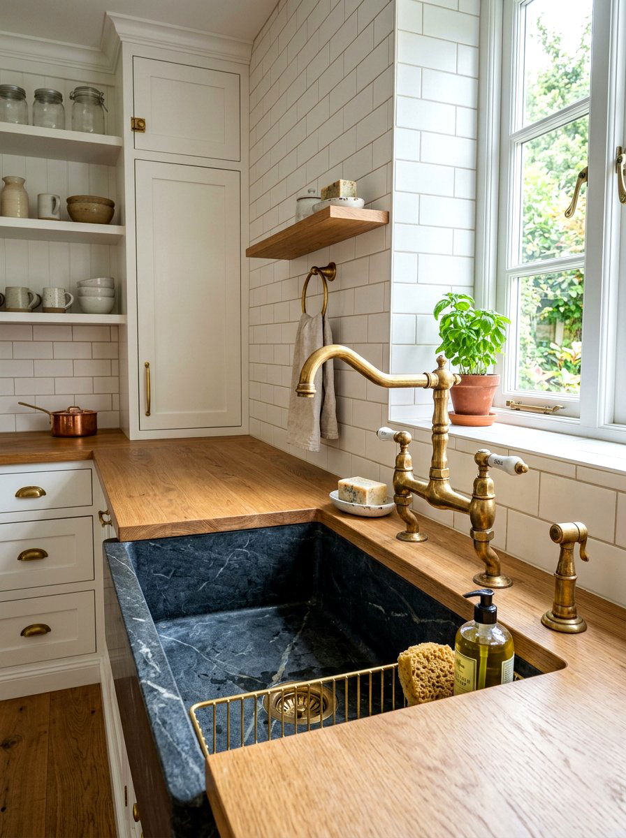 Brass kitchen faucet - 30 grandma core kitchen ideas